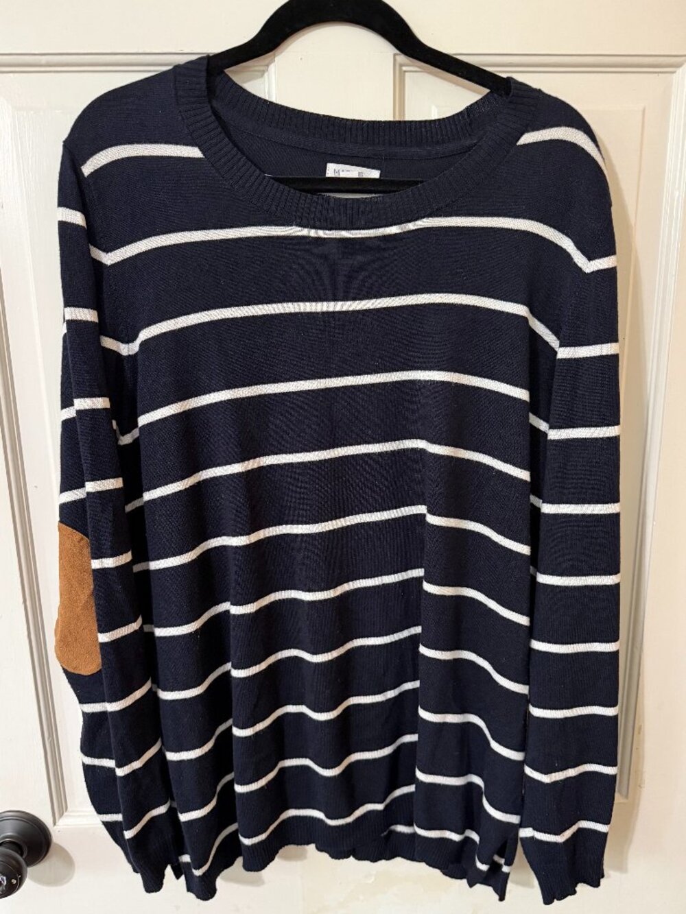 Market & Spruce Navy Striped Elbow Patch Sweater 2X